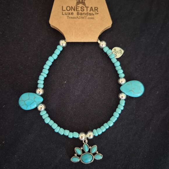 Turquoise Stone & Silver Bead Hat Band – Western Cowgirl Accessory - Picture 3 of 4